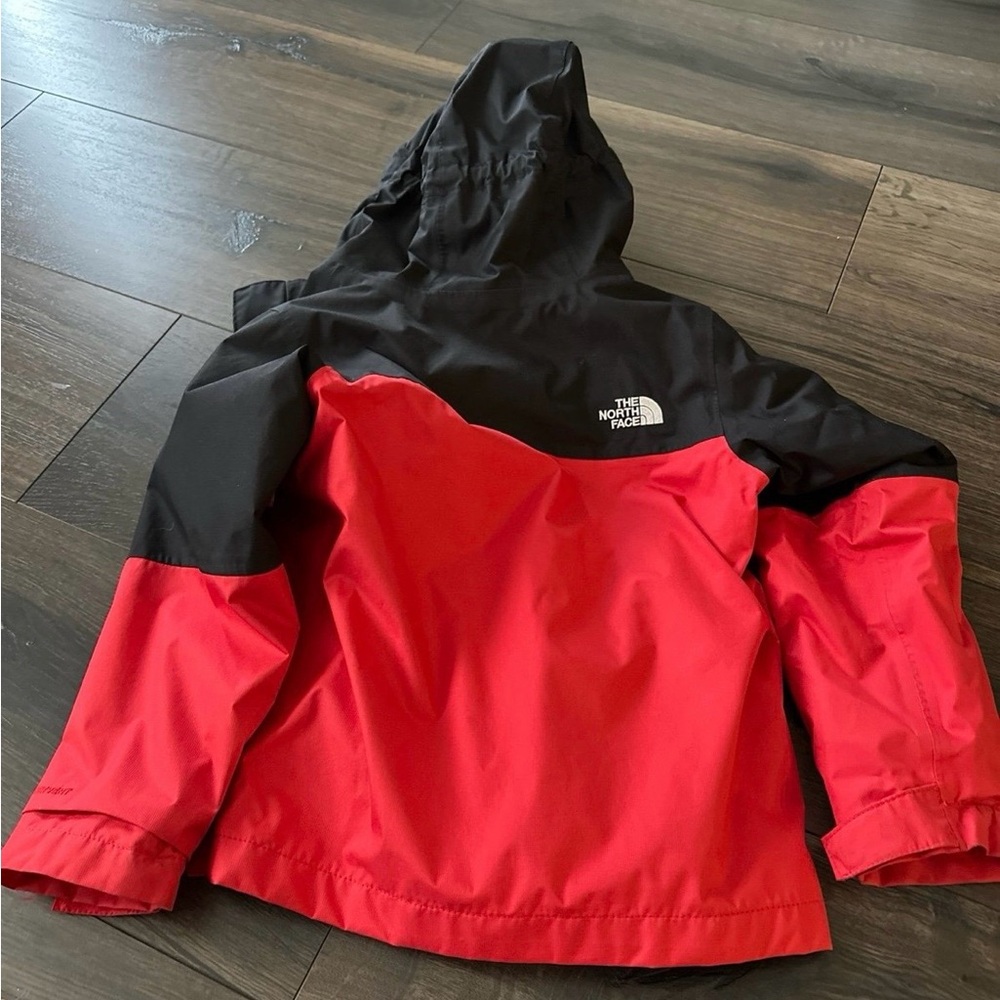 The North Face Kids Red and Black Hooded Rain Jacket